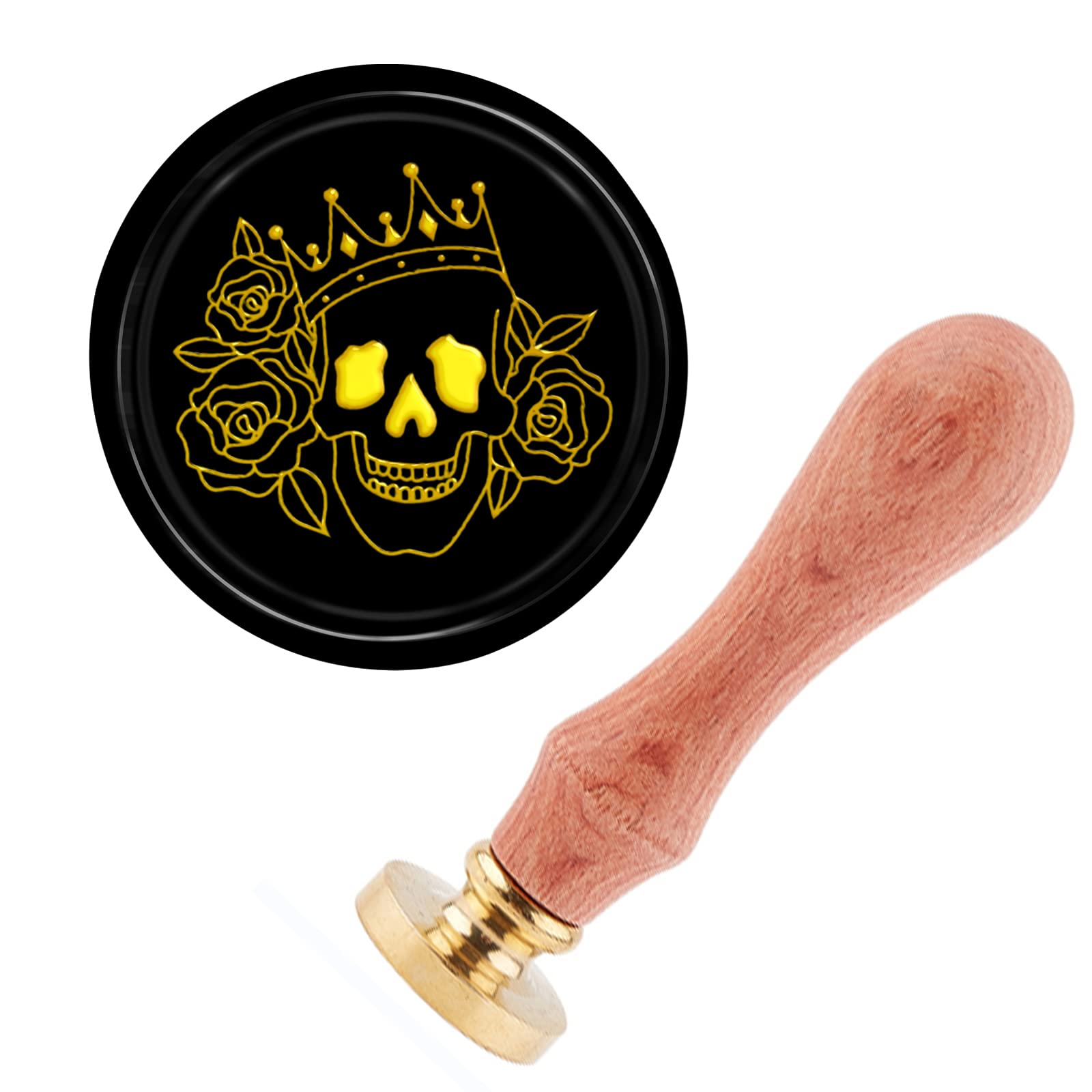 CRASPIRE Skull Wax Seal Stamp Halloween Gothic Sealing Wax Stamps Vintage Crown Rose Flower Retro 25mm Removable Brass Seal Stamp Head Wooden Handle for Wedding Invitations Christmas Envelope Wrap