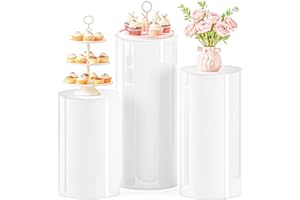 AHUAWA Cylinder Stands for Party 3Pcs White Round Pedestal Stand for Parties, Plinth Pillars for Wedding Birthday Party Baby Show Decor