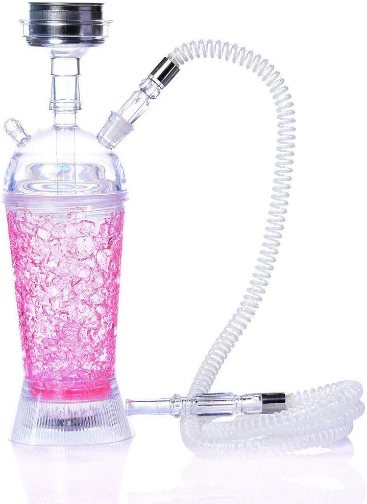 Modern Hookah Set with Acrylic Cup LED Light Shisha Big Hose, Glass Hookah Bowl Heat Management System for Smoking Enjoyment Away From Nicotine Poisoning,B