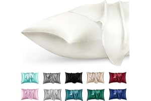 phyrec Satin Silk Pillowcase for Skin and Hair, 2 Pack - Envelope Closure - Bedding King Pillow Cases(20" x 36"), Soft Breathable Smooth Cooling Silk Pillow Covers for Sleeping, Pure White