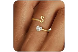 Fezodo Christmas Gifts for Grandkids Teens Girls - 18K Gold Plated Adjustable Initial Rings for Women Girl Dainty Gold Rings Birthday Gifts Stocking Stuffers for Teen Girls Women Jewelry