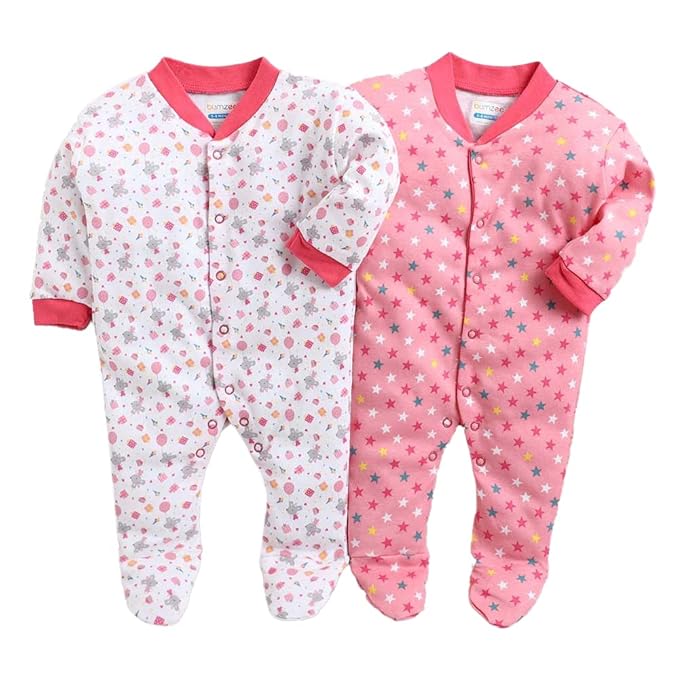 Buy Hopscotch Baby Girls Cotton Floral Printed Footies Pack of 2 in