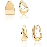 FAN&LOUIS 14K Gold Clip On Earrings for Women, Chunky Huggie Teardrop Clip-on for Non Pierced Ears