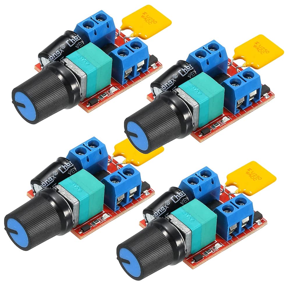 Gebildet 4pcs Mini DC Motor PWM Speed Controller, DC 5V-35V 5A Speed Adjustable Switch Module, 6V 12V 24V Variable Voltage Regulator Dimmer Governor Switching Build with LED Indicator
