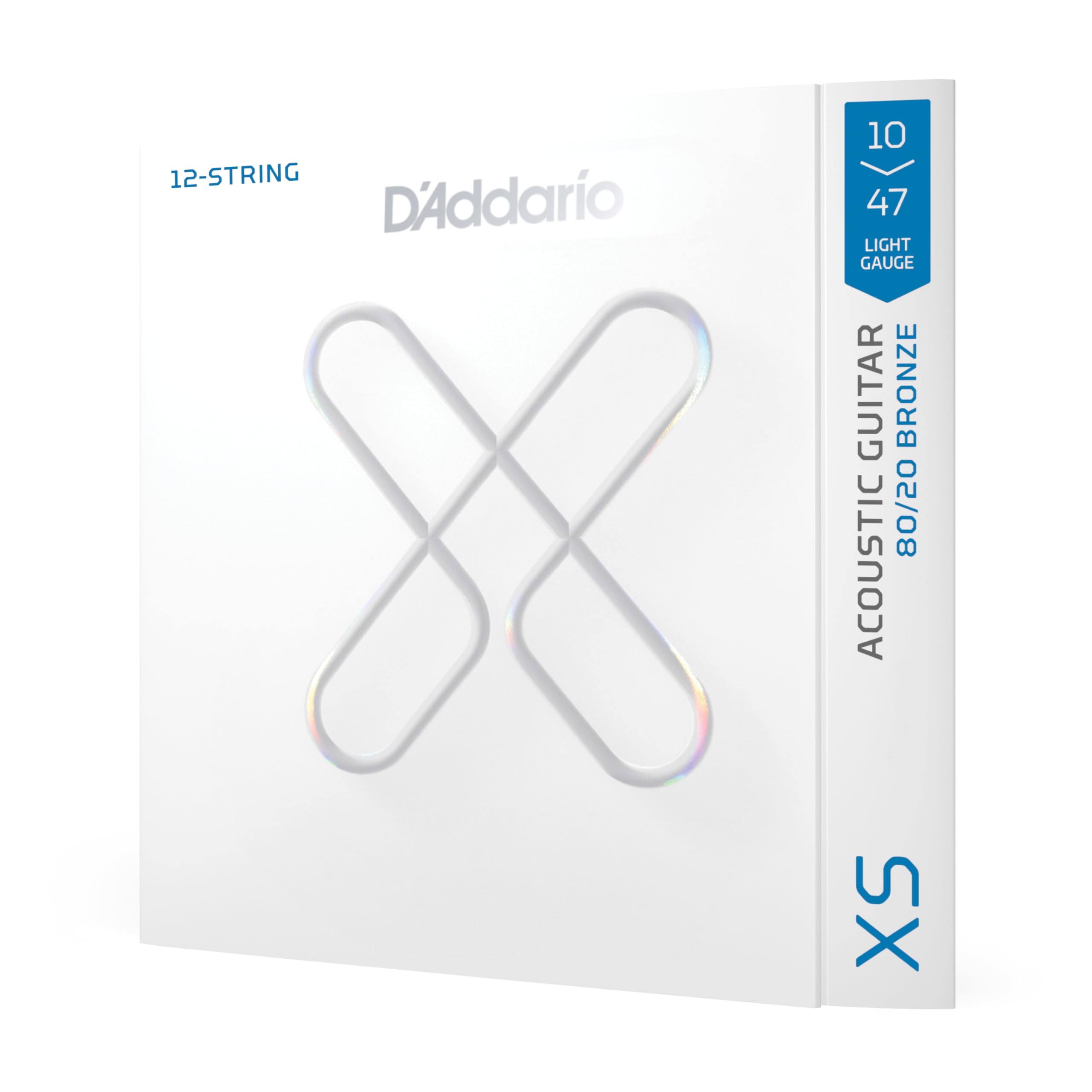 D'Addario Guitar Strings - XS 80/20 Bronze Coated Acoustic Guitar Strings - XSABR1047-12 - Maximum Life with Smooth Feel & Exceptional Tone - For 12 String Guitars - 10-47 Extra Light