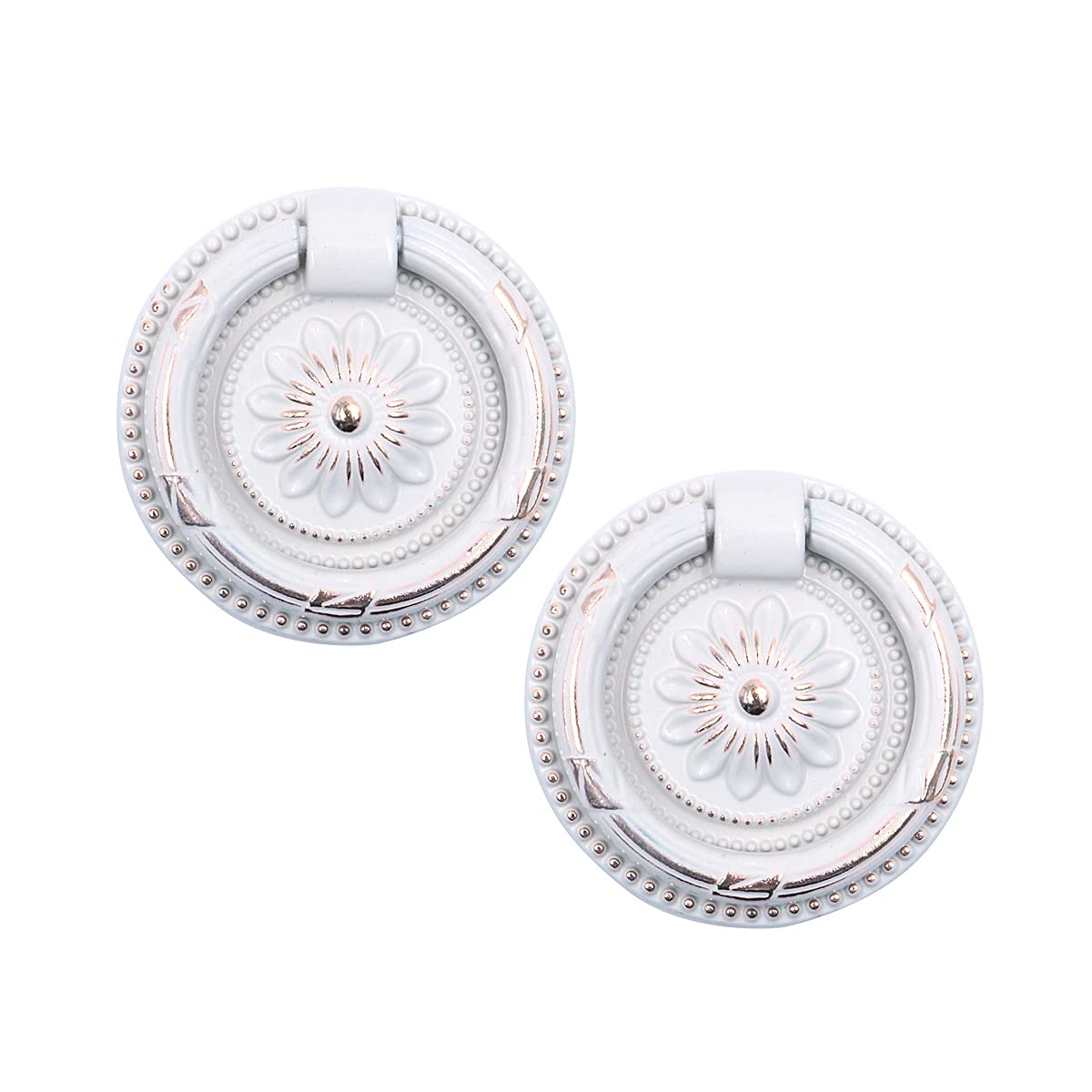 Shiwaki 2Pcs Ring Pulls Circle Knobs, Retro Invisible Hardware Cabinet Knobs,Cabinet Drop Handles,for Dresser Drawer Cupboard Furniture (White)