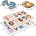 iPlay, iLearn Kids Wooden Peg Puzzles Play Set, Alphabet, ABC, Numbers 123, Knob Jigsaw Board, Magnetic Letters, Counting Learning Toy Gift for 3 4 5 Year Olds, Infants Toddlers Baby Girl Boy (Yellow)