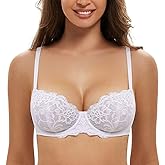 Deyllo Women’s Balconette Bras Sheer Lace Non Padded Underwire Unlined Bra