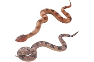 SIENON 2Pcs Realistic Fake Snakes Toy - Lifelike Garden Snakes Scare Birds & Squirrels, Viper & Rattlesnake Toy Figurines - Stress Relief & Halloween Prank Props