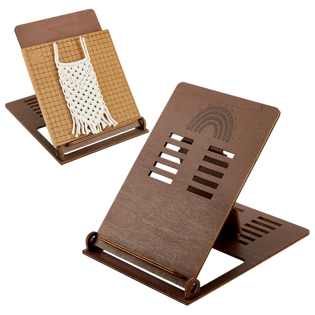 Photo 1 of PH PandaHall Desk Macrame Stand Wooden Macrame Kit Foldable Macrame Holder Adjustable Macrame Stand Portable Macrame Rack for Knnitting Room Beading DIY Handicrafts 10.8x8.8.5 Inch, Brown