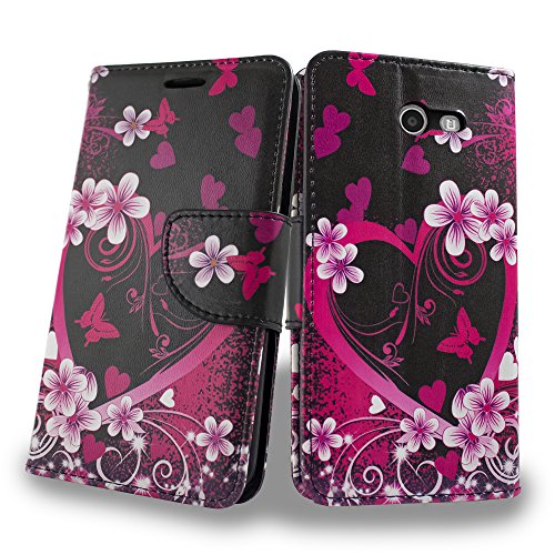 Galaxy J7 V Case, Galaxy J7 Perx Case, Galaxy J7 Sky Pro Case, Mstechcorp Luxury PU Leather Wallet Flip Protective Case Cover with Card Slots and Stand for Samsung Galaxy J7 2017 with Goodie (Love)