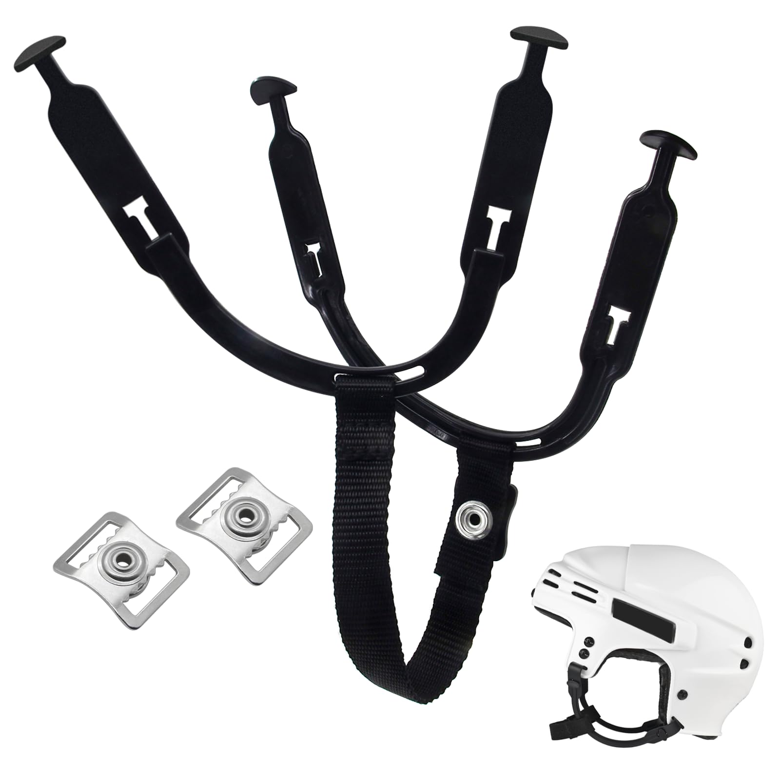 Photo 1 of 1 Set Hockey Helmet Chin Strap with 2 Stainless Steel Single Strengthened Snap, Ear Sling Loops for Ice Hockey Helmet, Ice Hockey Chin Strap Replacement Parts Ear Sling Loop Repair Kit