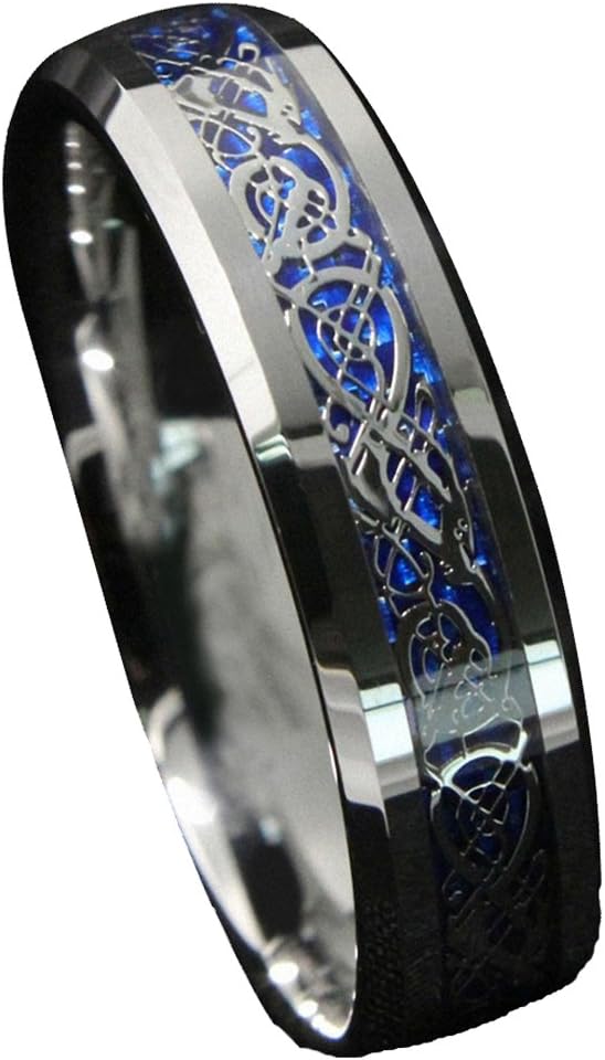 Gnex 6/8mm Blue Silver Tungsten Celtic Wedding Band Eternity Couples Ring with Jewelry Pouch