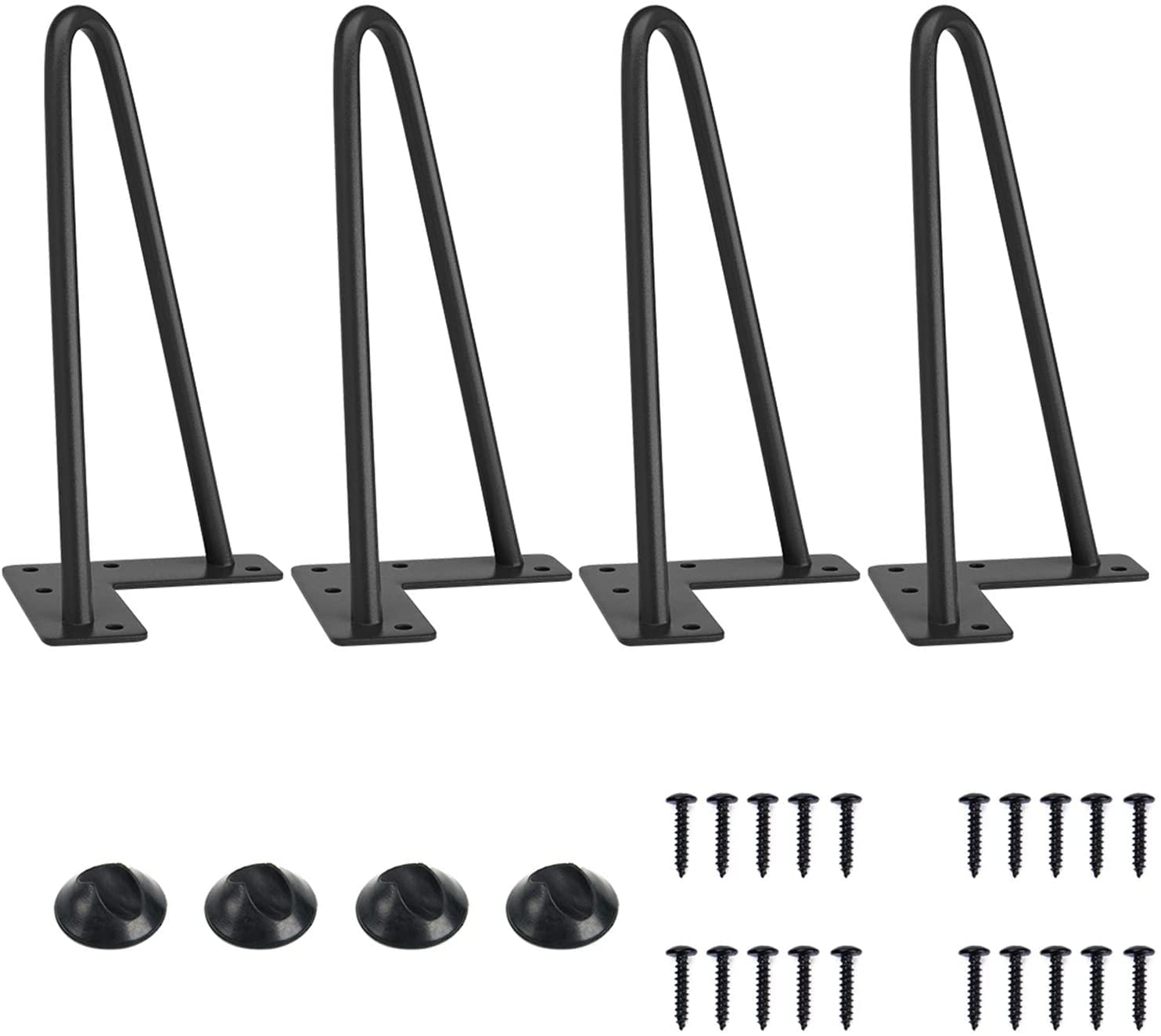 Heavy-Duty Hairpin Coffee Table Legs Diameter 3/8” with Screws and 4pcs Bonus Rubber Floor Protectors, Metal Home DIY Projects for TV Stand, Sofa, Cabinet, etc with Rubber Floor Protectors (8inch)