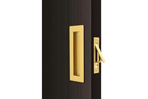 Dontay Pocket Door Pull Handle,304 Stainless Steel, Rectangle Recessed Flush Finger Pulls & Edge Spring Pull,No Lock,Hardware Set for More Than 1-1/8” Thickness Sliding Door(Satin Brass,6'')