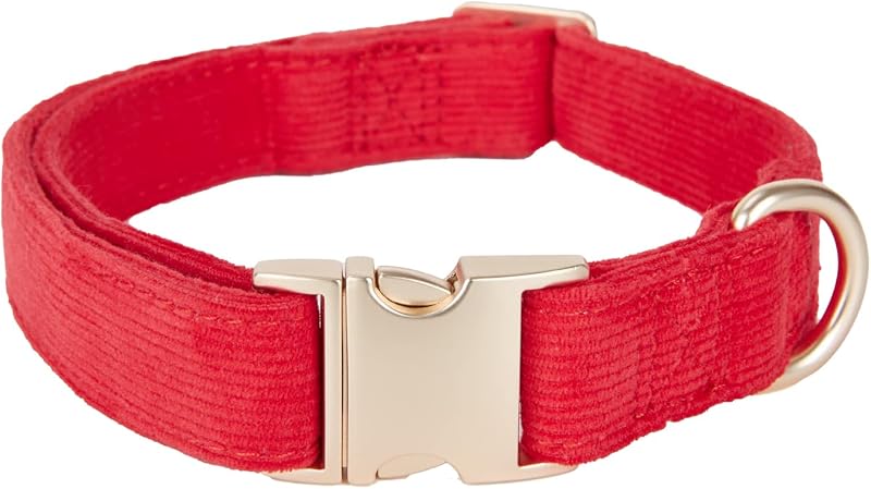 YUDOTE Ultra-soft Corduroy Dog Collar Small Red Cotton