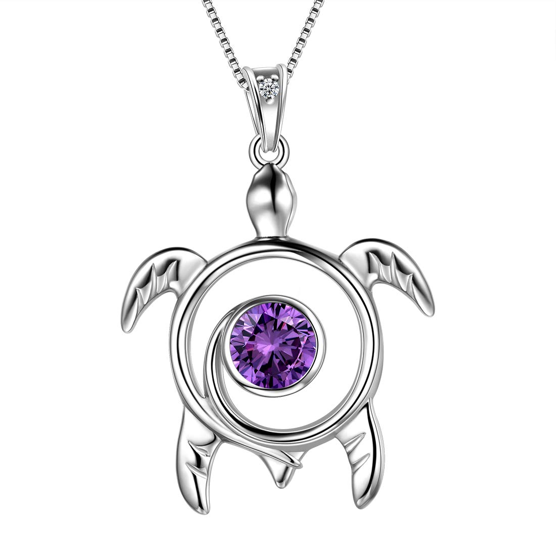 Aurora Tears Turtle Necklace 925 Sterling Sliver Animals Pendant Purple Amethyst February Birthstone Jewellery Gifts with Cubic Zirconia for Women DP0172F — image 1