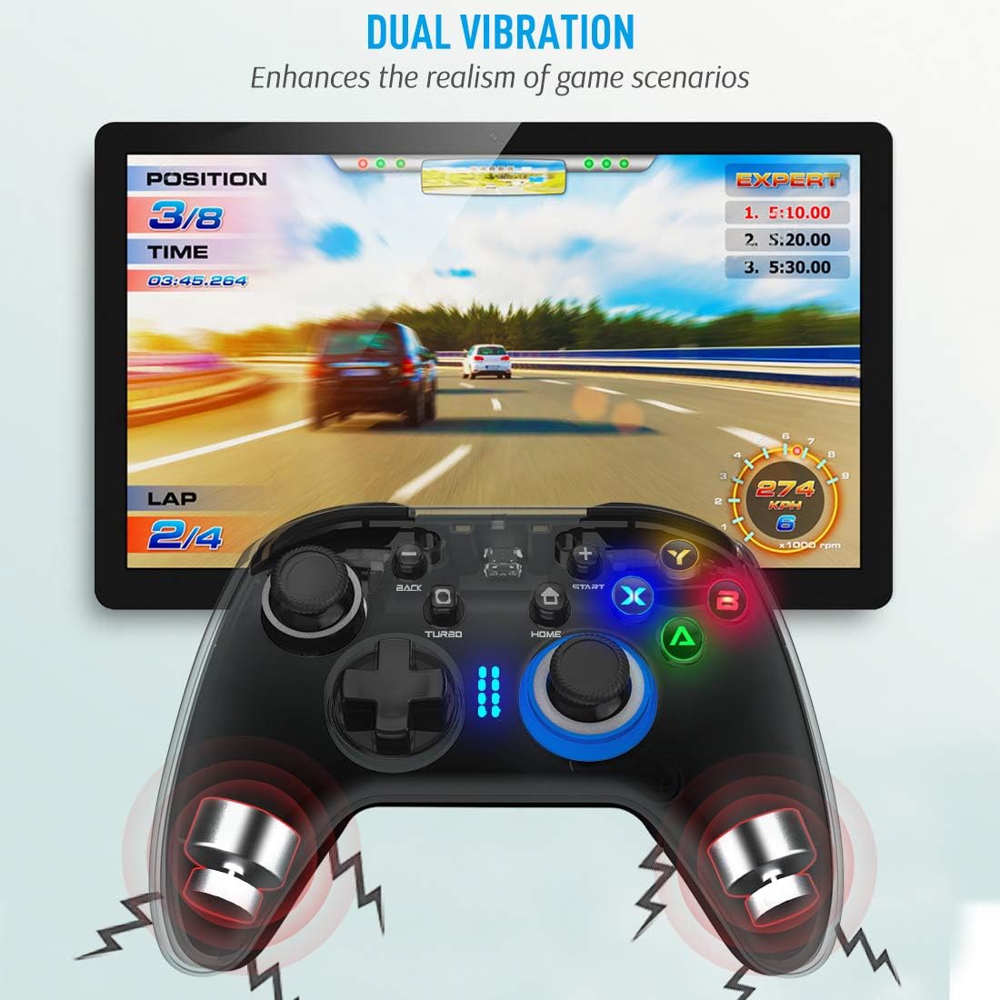 Wireless Gaming Controller, Dual-Vibration Joystick Gamepad Computer Game Controller for PC Windows 7/8/10, PS3,/Switch/TV Box/Laptop/Android Mobile Phones - Black: Computers & Accessories