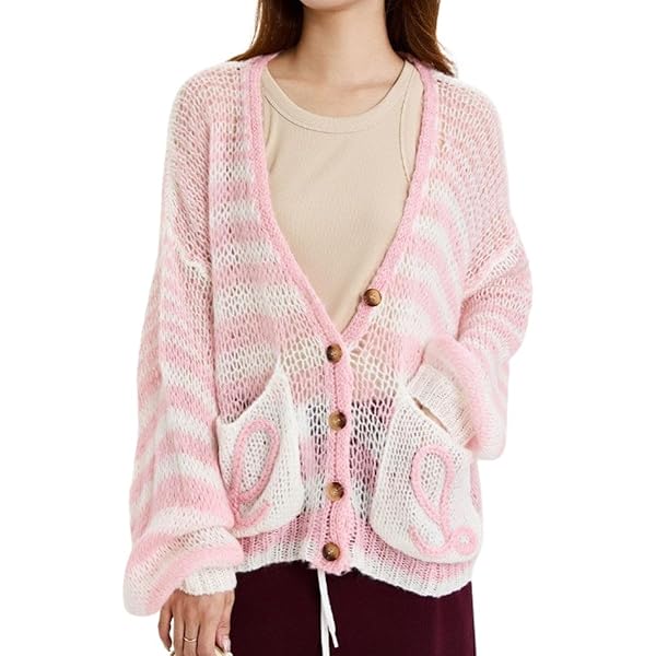 Women's Y2K Crop Cardigan Long Sleeve V-Neck Satin Ribbon