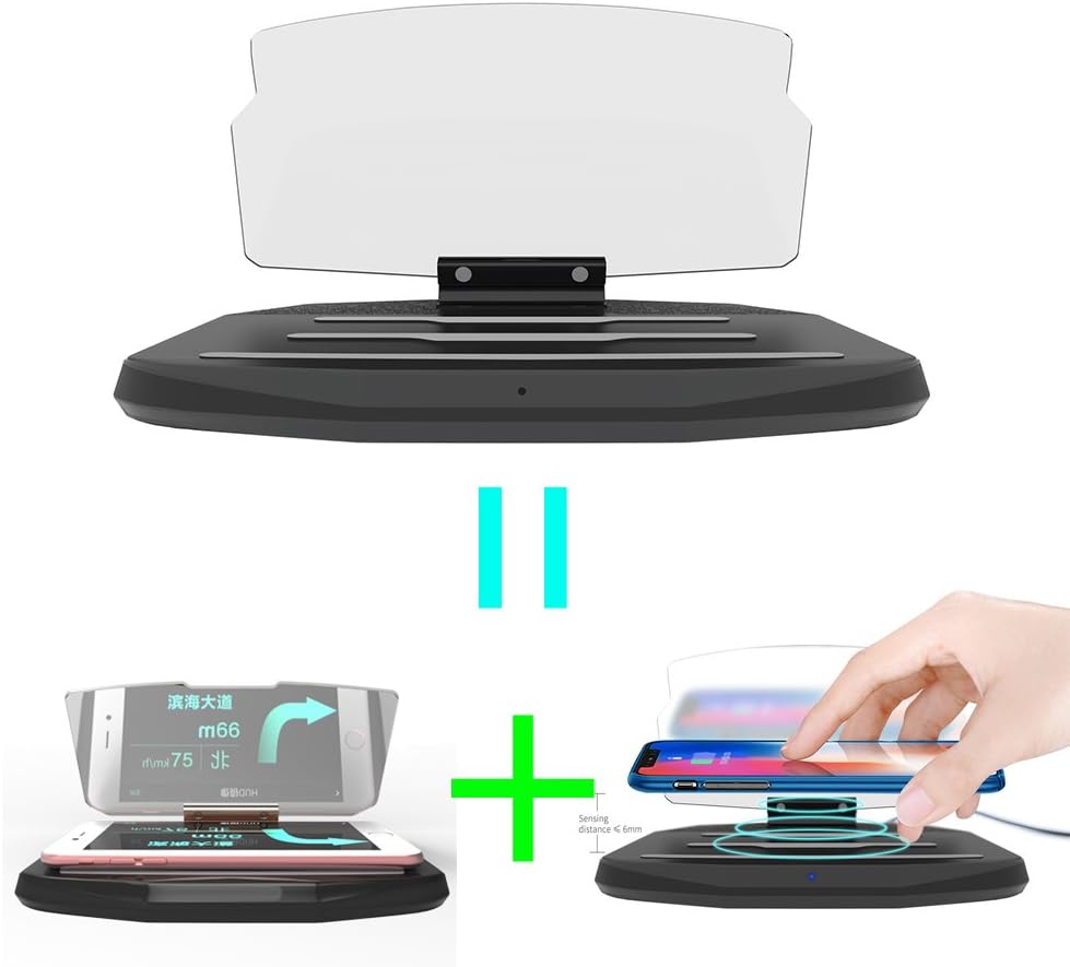 Dealbay Car HUD Bracket Wireless Charger, Head UP Display Mobile Phone GPS Navigation Image Reflector Holder Cell Phone Stand With QI Standard Induction for iPhone X XS MAX XR Galaxy S10 Lite