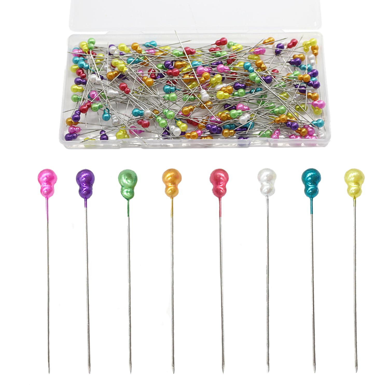 TRKETK 100 Pcs Sewing Pins for Fabric, Gourd Shaped Sewing Pins Dressmaking Pins Coloured Heads Decorative Straight Pins with Box for Fabric, Jewelry DIY, Craft, Flower Decoration and Sewing Project