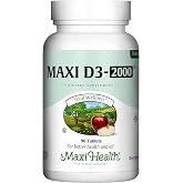 Maxi Health&reg; Vitamin D3 2000IU Supplement (90 Tablets) | Kosher | Vitamin D Immune Support Supplement | Calcium Absorption, Bone, Teeth &amp; Muscle Support | Non-GMO | Doctor Formulated