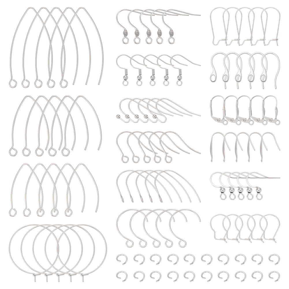 UNICRAFTALE 128pcs 16 Styles Earring Making Kits Stainless Steel Earring Hooks with 150pcs Jump Rings with 50pcs Plastic Earring Nuts Ear Wire French Wire Earring Parts for DIY Earring Making