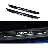 TopDall Car Door Sill Protection Cover Anti-Scratch Real Carbon Fiber Stickers with Polyurethane for Tesla Model S(2 Pieces)
