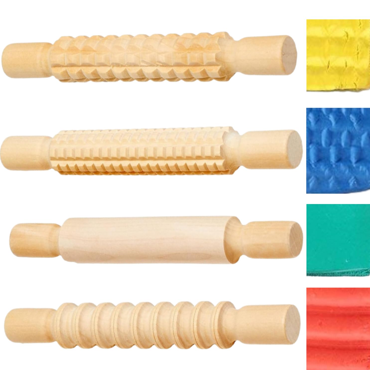 Kids Rolling Pins for Playdough – 4 Wooden Playdough Rollers & Tools for Children’s Crafts, Clay & Baking | 21cm x 3.6cm