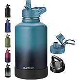 RUBYFLASK 64oz Insulated Water Bottle with Straw, Half Gallon Stainless Steel Vacuum Water Jug, Large Thermal Water Bottle Flask with Leakproof 3 Lids for Travel, Camping, Gym Sports Indigo Black
