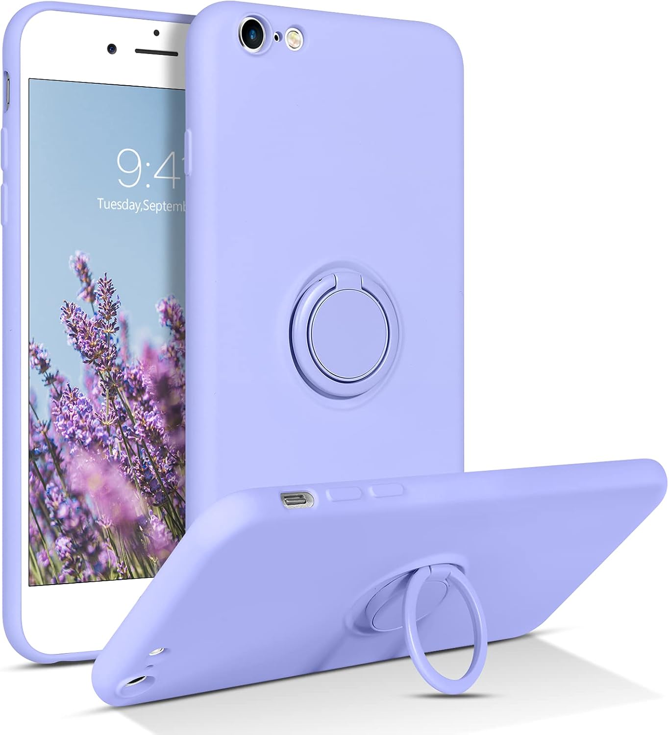 BENTOBEN iPhone 6S Plus Case, Slim Silicone 360° Ring Holder Kickstand Support Car Mount Microfiber Liner Shockproof Non-Slip Case for Phone 6/6S Plus 5.5