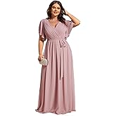 Ever-Pretty Plus Women's Spring Chiffon A-Line Plus Size Bridesmaid Dress Empire Waist Ruched Formal Wedding Guest Dresses