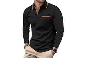 HMIYA Mens Casual Polo Shirts Classic Button Basic Shirt Color Block Cotton Tees Stylish Tops
