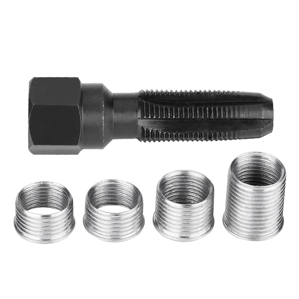Qiilu Plug Tool, Carbon Steel Plug Re-thread Tools with 4 Plug Inserts for 14mm ing Plugs Repair