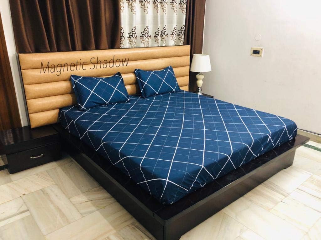 Magnetic Shadow Polycotton 160 TC Fitted Bedsheet (Queen_Blue)