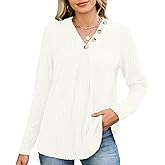 Quatrefox Women's Sweaters Long Sleeve V Neck Tops Shirt Casual Loose Button Pullover Jumper Comfy Autumn Top