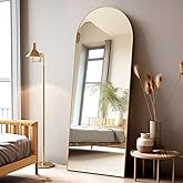 Otlsh Arched Floor Mirror, 58"18" Full Length Mirror with Stand, Freestanding, Aluminum Frame - Gold