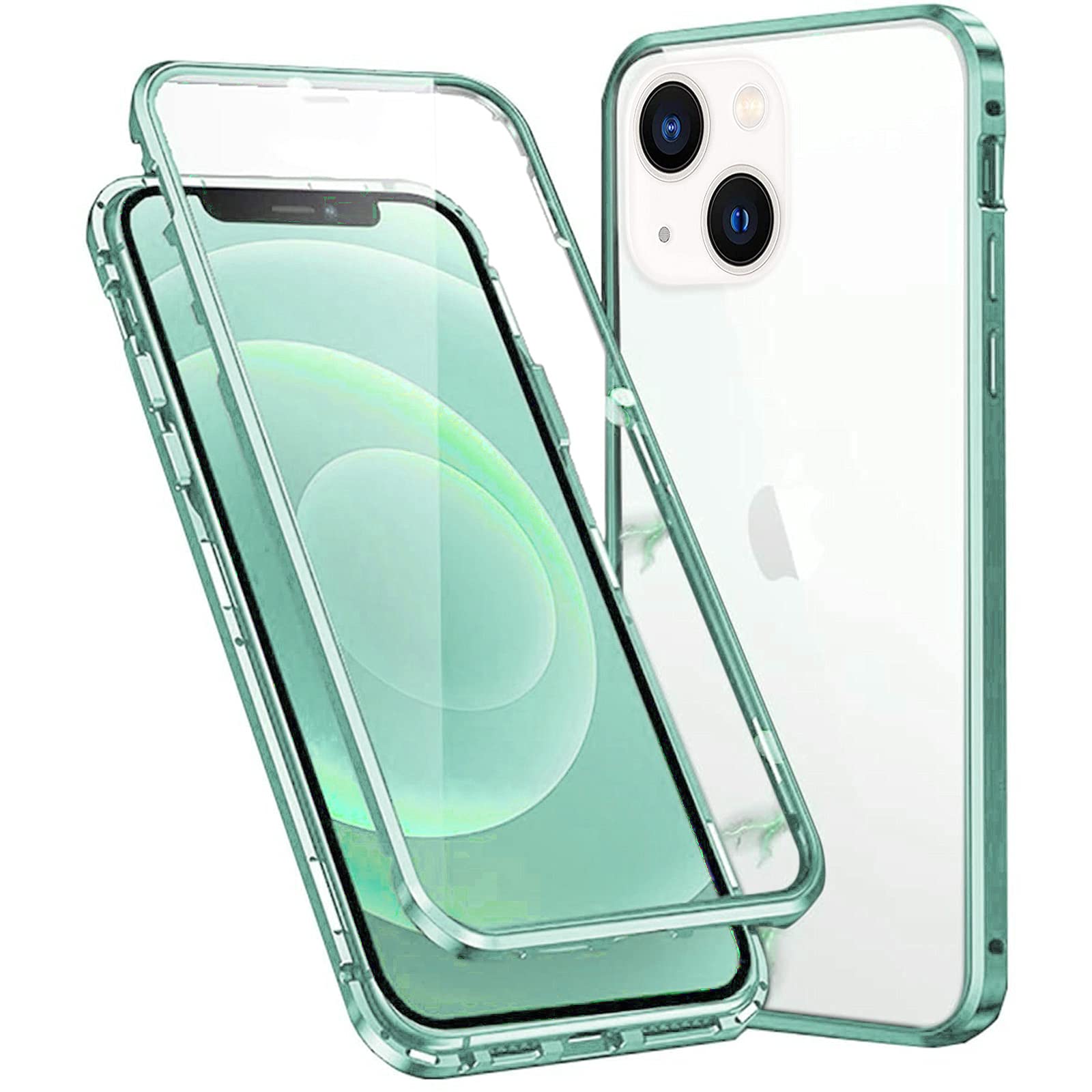 Colala Case for iPhone 15 Magnetic Cover Magnetic Adsorption Technology Metal Frame Case Aluminum [Front and Back 9H Tempered Glass] 360° Full Protection Ultra Slim Case - Green