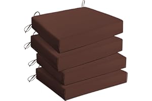 UNIKOME Outdoor Chair Cushions Pack of 4, Water Resistant Patio Cushions with Ties, High Density Sponge Filling Square Corner Seat Cushions for Outdoor Furniture, 18.5"*16"*3", Coffee