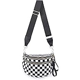 Checkered Nylon Crossbody Bags Bum Bag for Women Large Sling Bag Purse with Adjustable Strap（Black Checkered）