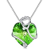 TOUPOP Nurse Stethoscope Necklaces for Women Sterling Silver Emerald May Birthstone Pendant Heart Crystal Jewelry Nursing Themed Nurses Day Christmas Gifts Doctor Medical Student