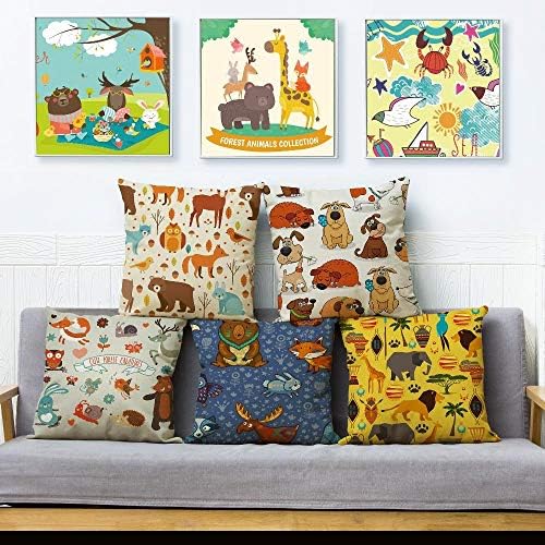JWEK Cushion Cover Set Of 5 Linen Patchwork Cartoon Animal Hug Pillowcase 45X45Cm Pillowcase Sofa Home Decoration Bear Pillowcase