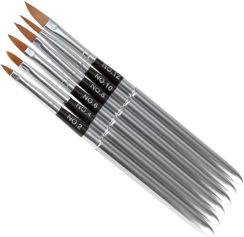 Set of 6 Aluminium Chrome Design Acrylic Brush Size 2 •; 4 • • 8 M (10 • •; – 12 x