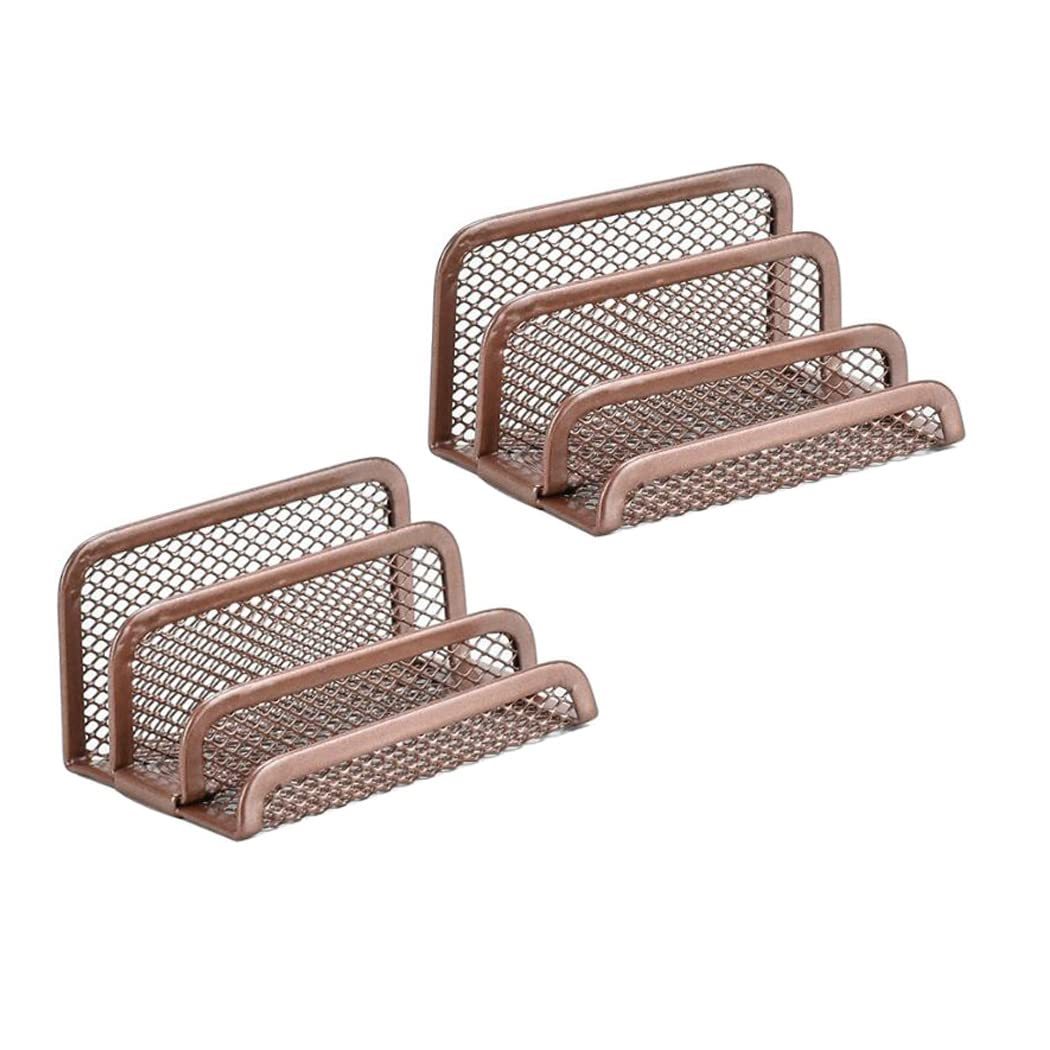 Hoshen Three Tier Metal Mesh Business Card Holder, Desk Business Card Display (Rose Gold, 2 Pack)
