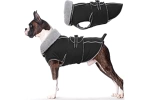 Lelepet Warm Dog Coat Reflective Dog Fleece Vest Waterproof Jacket Windproof Winter Cold Weather Coats with Adjustable Buckle Jackets for Large Dogs, Black, L