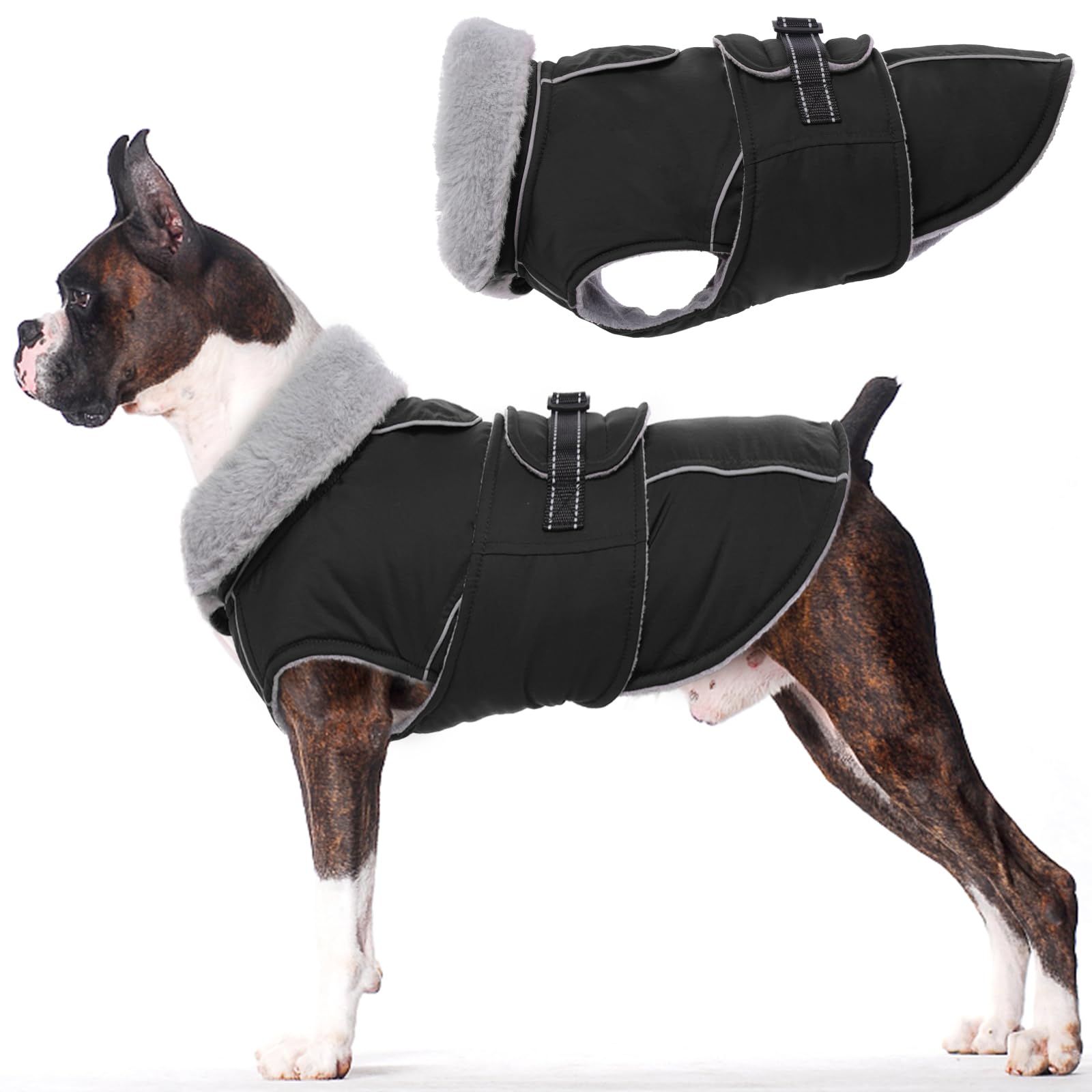Lelepet Warm Coats and Jackets for Dogs, Waterproof Winter Dog Coat for Cold Weather, Reflective Dog Puffer Jacket, Fleece Lining Pet Coat with Harness Hole for Medium Dogs, Black M — image 1