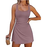 Caracilia Womens Tennis Dress Built in Shorts Square Neck Sleeveless Workout Athletic Mini Skort Dress Golf Summer Outfits