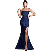 AOSHABABI Women's Cocktail Dresses Elegant Black Strapless Slit Mermaid Evening Dresses for Wedding Guest