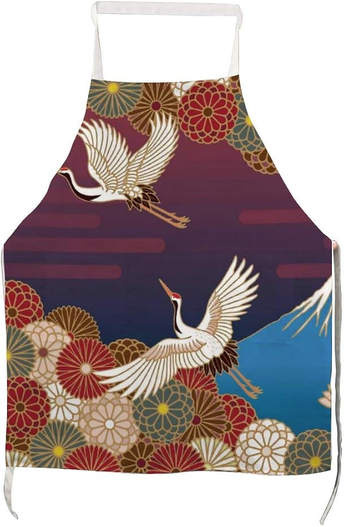 Amazon Co Jp 富士山ツルと菊の花 首掛け エプロン おしゃれ 可愛い シンプル 料理 キッチン 防水 防汚な 快適 しわ防止 耐久性 ポケット付き 身長に応じて長さ調節可能 服 ファッション小物