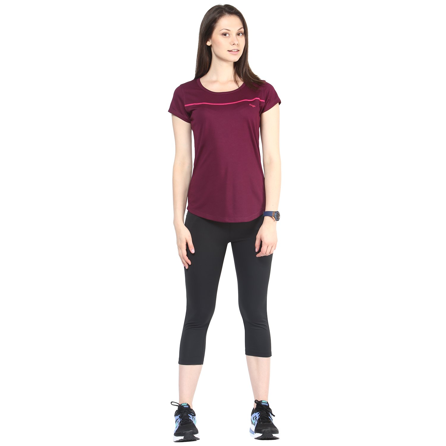 berge women's instadry round neck wine tee